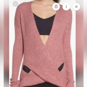 Zella Ribbed Wrap-Front Cardigan Sweater - Dusty Rose/ coral